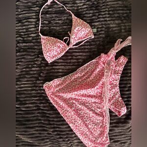 Pink Leopard Print Two-Piece Swimsuit with Tie Detail